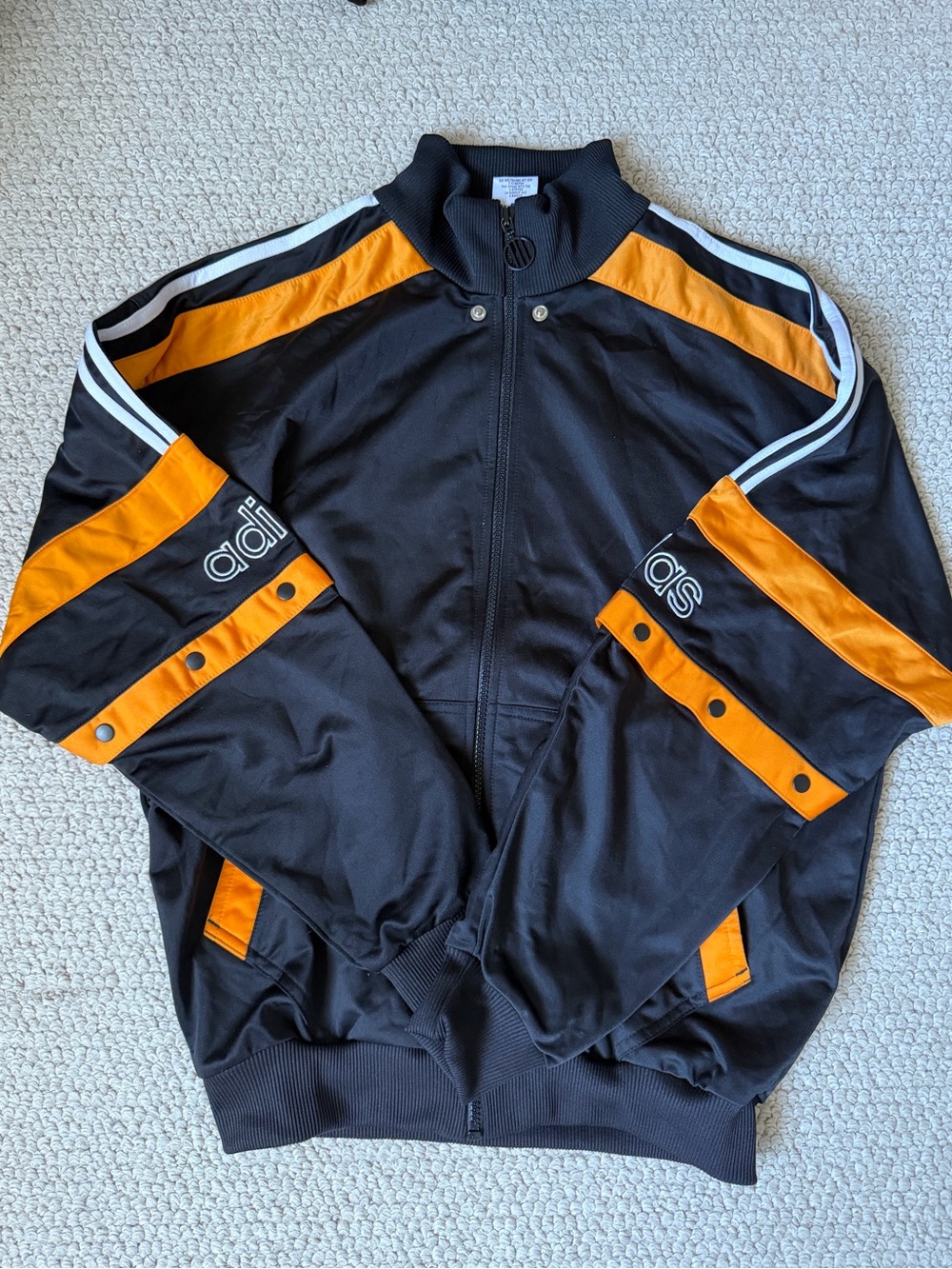 adidas Black Jacket with Orange Accents and Snap Details